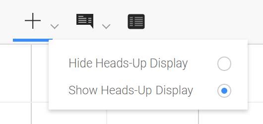 Crosshairs drop-down menu with Show Heads-Up Display selected